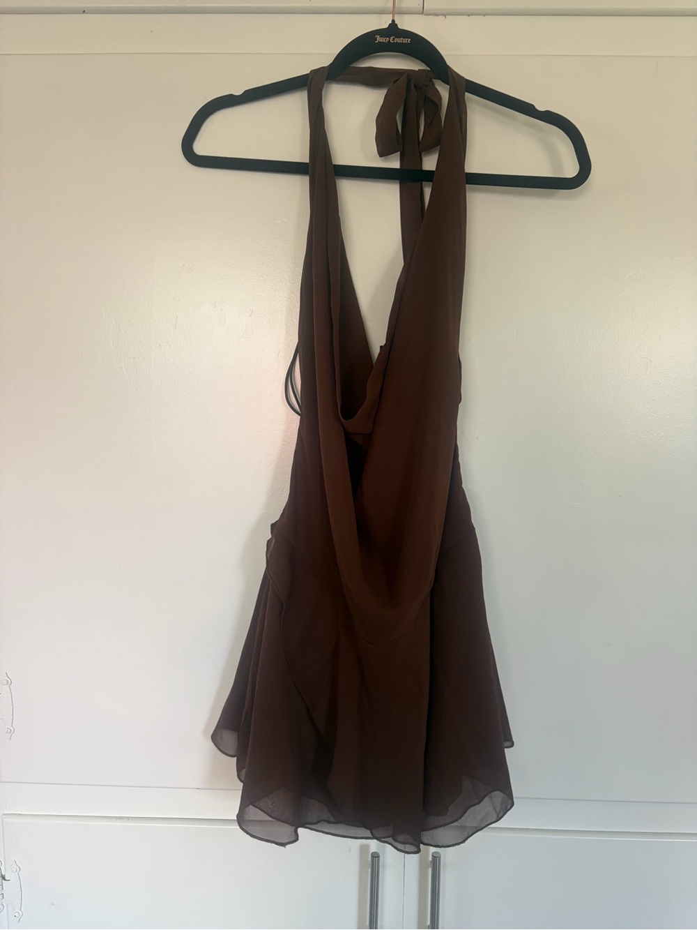 SHEIN Chocolate Brown Backless Halter Mini Dress
